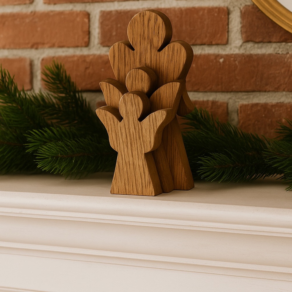 Rustic Wooden Angel Trio – Handcrafted Stacking Figurines Christmas Decor
